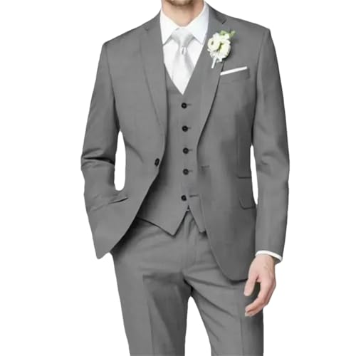 Smoking homme gris 3 pièces ensemble blazer pantalon gilet de fête XL