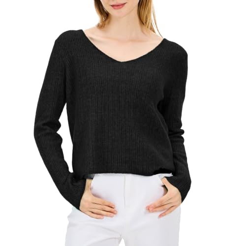 Image of Simple&Opulence Women's Long Sleeve V-Neck Sweater Off-Shoulder Light Cropped Sweaters for Women Wool Sweater S-XL