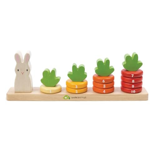 Tender Leaf Toys - Counting Carrots - Wooden Ring Stacker - Educational Toy for Early Learning, Counting, Color Sorting, and Hand-Eye Coordination - Montessori Inspired Toy for Kids - Age 18 Month+