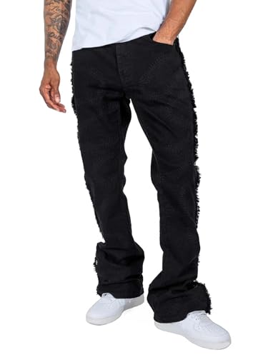 Mens Baggy Bootcut Jeans Mid Rise Stretch Stacked Straight Leg Denim Pants Hip Hop Streetwear Trousers