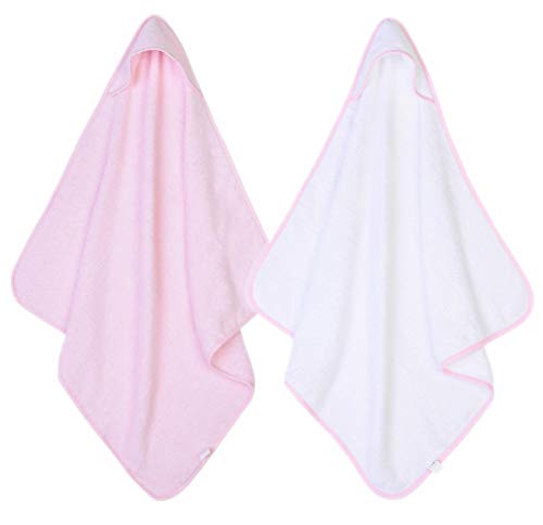 Adore Home 2 x Hooded Baby Towel Soft 100% Cotton Bath Wrap Pack of Two Towels, Pink & White