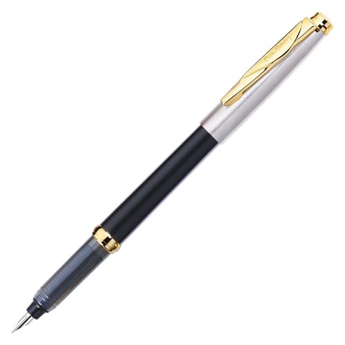 Caneta Tinteiro Pierre Cardin Momento Half Gold Preta GT F