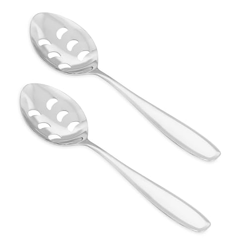 Image of Culinex Premium Stainless Steel 9.6 inch Oval Slotted Serving Spoon Set of 2 | All Purpose Kitchen Serving Spoon, Silver Rustproof Dishwasher Safe Kitchen Tools, Tableware By thinKitchen (Deluxe)