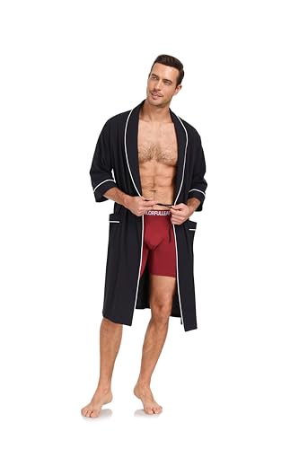 Image of COLORFULLEAF 100% Cotton Men's Bathrobes Summer Kimono Short Sleeve Lightweight Soft Breathable Spa Robe for Men