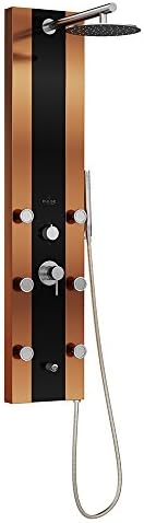PULSE ShowerSpas 1049B-BN Rio ShowerSpa Panel with 10" Rain Showerhead, 6 Body Spray Jets, Hand Shower and Tub Spout, Black Tempered Glass with Bronze Stainless Steel Body and Brushed Nickel Fixtures