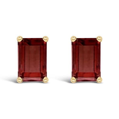 14K Yellow Gold 6x4MM Emerald Shaped Garnet Solitaire Stud Earrings