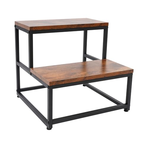 Sgabello a 2 gradini, per adulti e bambini, telaio in metallo pesante, portata fino a 160 kg, per letto, bagno, cucina, camera da letto, soggiorno, 38 x 38 x 36 cm, marrone