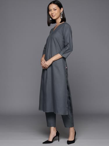 Image of Varanga Women's Violet Strap Kurta with Tonal Bottom & Printed Dupatta - Round Neck, Side Slit Design, Stylish & Comfortable