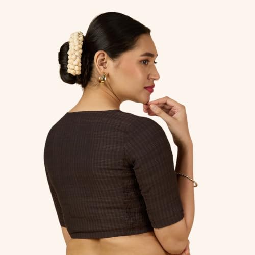 Image of Studio Shringaar Women Cotton Half Sleeve Madras Checks Saree Blouse with Stretchable Sides