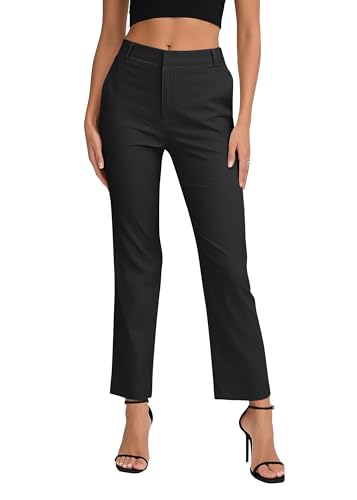 Women's Business Straight Leg Dress Pants Elastic Waist Zipper Closure Work Trousers with Pockets