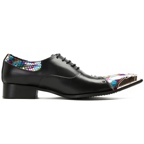 Mens Oxford Shoes Formal Dress Shoes Lace-Up Prom Rainbow Burnished Leather Lined Rivet Metal Cap Tip Sleek Luxury Party Shoes3