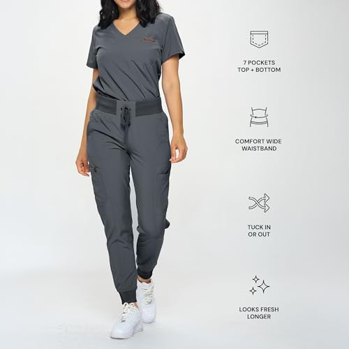 Image of Monarch Uniforms Slim Fit Stretchy Scrubs Women's Jogger Scrub Set Slim Jogger Scrubs with Tuck-In Top for Women