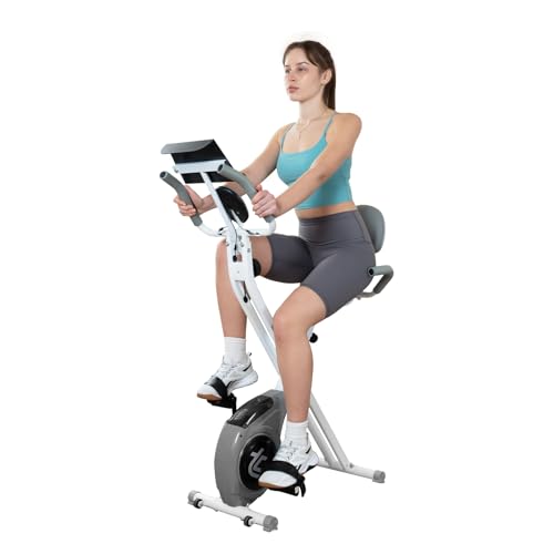 TOUSAINS Folding Exercise Bike, 8-Level Adjustable Magnetic Resistance, Portable X-Bike