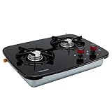 RecPro Suburban RecPro RV Suburban 2 Burner Propane Gas Cooktop | Drop-In Black Stove | 6500 BTU Each Burner | External Flare LP Connection, 3/8" Flare
