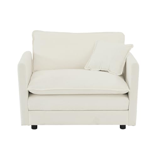 KIVENJAJA Chenille Single Sofa Chair, 41.4”W Oversized Accent Chairs, Modern Upholstered Deep Seat Comfy Armchair with Pillow for Living Room Bedroom Office Apartment, Beige - Thumbnail 6