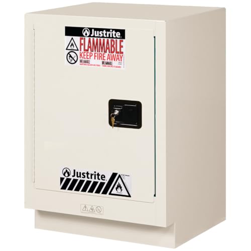 Image of Justrite Acid Corrosive Storage Cabinet - 15 Gallon 1 Door Self Close Chemical Storage Cabinet with ChemCor Coating - 22 inch x 36 inch x 24 inch - Made in The USA - Light Neutral - 8825372