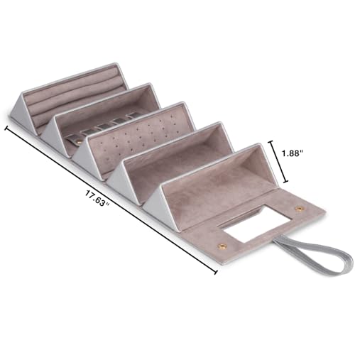 Image of Brouk & Co Leah 5 Eyewear & Jewelry Case - Pebbled Vegan Leather, Foldable Case, Snap Closure, Hanging Loop, Interior Mirror, 5 Compartments: Sunglasses and Jewelry (Silver)
