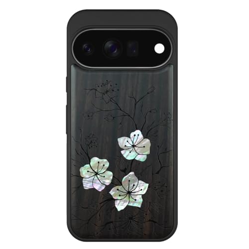 Étui Pixel 11 bois Magsafe coque mince anti-rayures motif fleur nacre