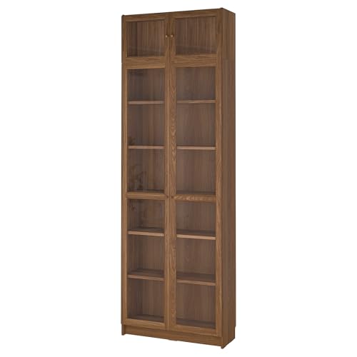 ProTuning BILLY/OXBERG - Estantería con puertas de vidrio/unidad de extensión, efecto nogal marrón/vidrio transparente, 80 x 30 x 237 cm