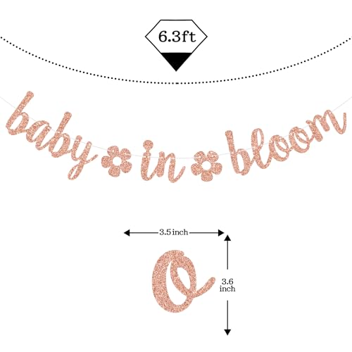 Image of Baby in Bloom Banner, Floral Theme Baby Shower Decorations, Spring Baby Shower Gender Reveal Pregnancy Announcement Party Decorations, Rose Gold Glitter