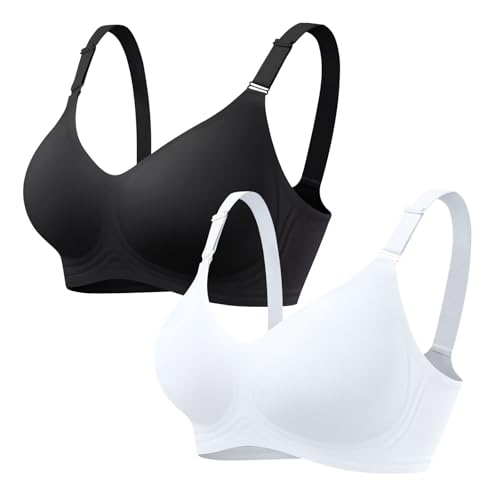 Vertvie Jelly Bra No Underwire Seamless Push Up Full Coverage, BLK/WHT, S - image 1
