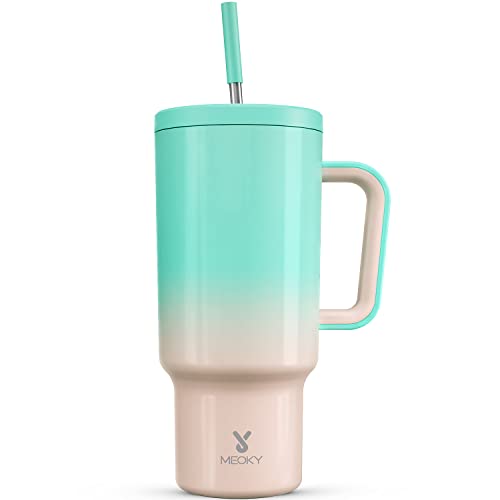 Meoky 40oz Tumbler with Handle, Leak-proof Lid and Straw, Insulated Coffee Mug Stainless Steel Travel Mug, Keeps Cold for 34 Hours or Hot for 10 Hours (Bubblegum)