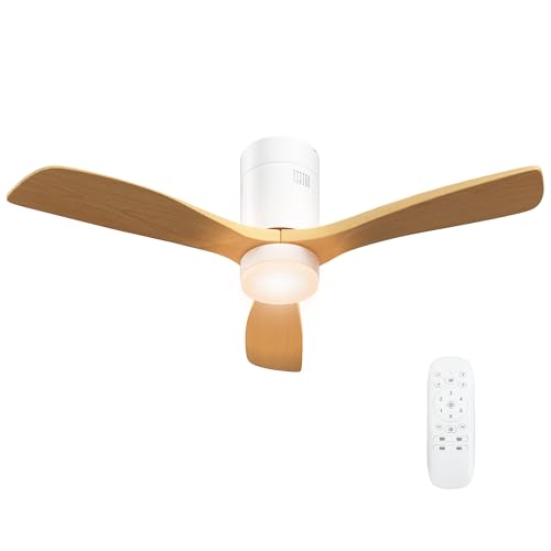 HOMCOM Deckenfan mit Beleuchtung und Fernbediung 117 cm LED Lampe mit Ventilador, 3 Flügeln, Umkehrbarer DC Motor, 3 Lichtfarben, 6 Geschwindigkeiten, Timer für Schlafzimmer