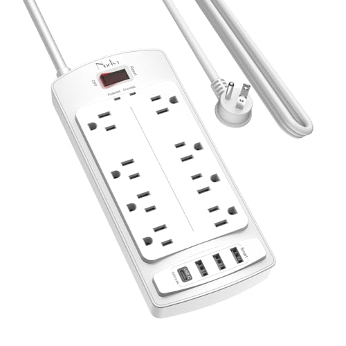 Surge Protector Power Strip - Nuetsa Flat Plug Extension Cord with 8 Outlets and 4 USB Ports, 10...