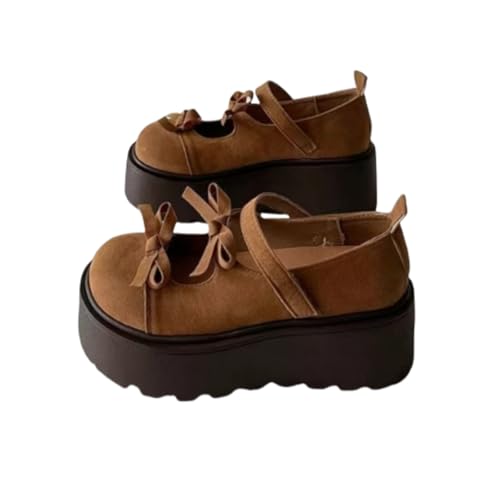 ZQW Cute Chunky Mary Janes Heels for Women Y2K Kawaii Bow Ankle Strap Platform Wedge Shoes Casual Dressy Cosplay Costume