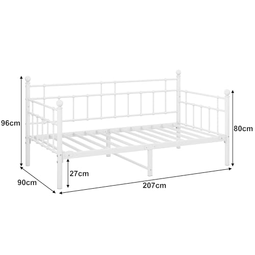 HOMERECOMMEND Tagesbett Bettgestell 90x200 cm,Metallbett Schlafsofa Bett 90x200 cm mit Stauraum unter dem Bett Bettrahmen Jugendbett,Tagesbett Bettrahmen für Schlafzimmer Wohnzimmer,Weiß – Bild 3