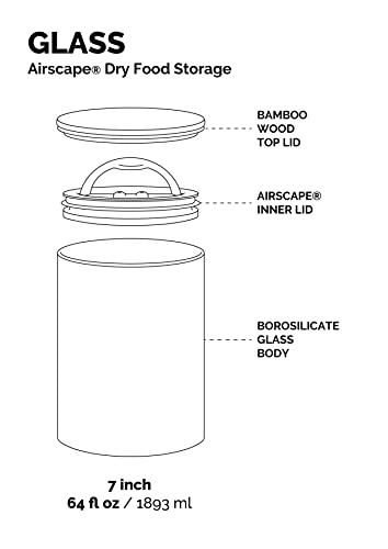 Airscape Glass Food Storage Canister & Scoop Bundle - Patented Airtight Lid Preserves Food Freshness, Glass Storage With Bamboo Lid (Medium Glass & Brushed Steel Coffee Scoop) #TOP6