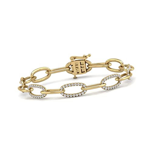 TimeLess Classics 14K White, Yellow and Two Tone Gold Natural Diamond Paperclip Link Bracelet for Women Comes with Push Button, A Graceful Gift for Her (J-K Color, I2-I3 Clarity)