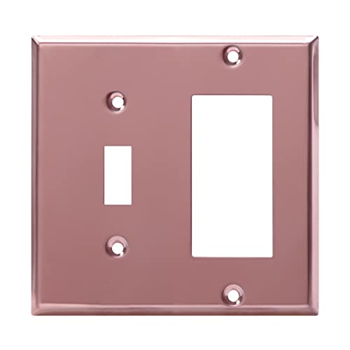 Image of ENERLITES Combination Toggle Switch and Decorator Receptacle Metal Wall Plate, Corrosion-Resistant, Stainless Steel 201, Standard Size 2-Gang 4.50 inch x 4.57 inch, UL Listed, 771131-PRG, Polished Rose Gold