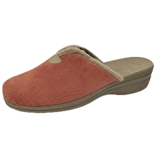HECHO EN ESPAÑA Zapatillas de Casa con Cuña para Mujer - Suela Antideslizante - Altura de 4,5 cm (TEJA, 35, Sistema tallas calzado EU, Adulto, Números, mediano, 36)