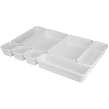 Home Basics 8 Piece Kitchen, Adjustable and Customizable Multi-Drawer Divider Organizer Set Multipurpose Use White
