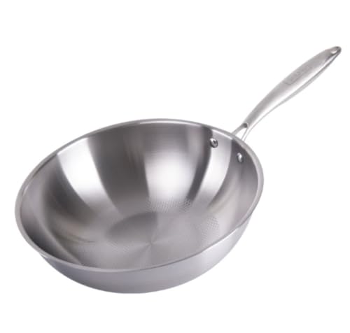 WOLKKAM ステンレス製中華鍋 ガスコンロ対応 専用鍋 プロ仕様フライパン | 調理器具 キッチン用品 | 炒め物、揚げ物に最適 | 業務用 家庭用 (鍋,32cm)