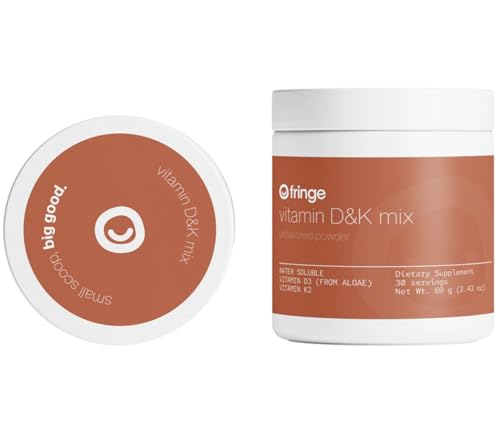 Image of Fringe Vitamin D3 and K2 Mix Powder, Water Soluble Bio-Available, D3 from Algae, Vitamin K2 MK-7 from Natto, Vegan, Unflavored (30 Servings, Vitamin D & K Mix)