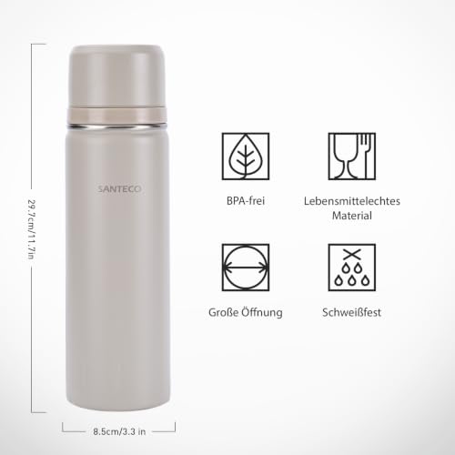 SANTECO Thermoskanne Thermosflasche Edelstahl 1l, 500ml, Auslaufsicher Isolierflasche mit Trinkbecher für unterwegs… – Ansicht 4