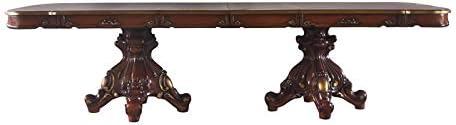 BOWERY HILL Double Pedestal Dining Table, 84–120 in Rectangular Wooden Top with Honey Oak Finish, Includes 2 Removable Leaves, Intricately Carved Base, Seats 10, Elegant Dining Room Table
