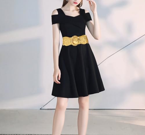 COTIM COYIN Womens Sequin Wide Buckle Stretchy Belt, Sparkly Glitter Vintage Elastic Belts for Dress Stretchy Waistband4