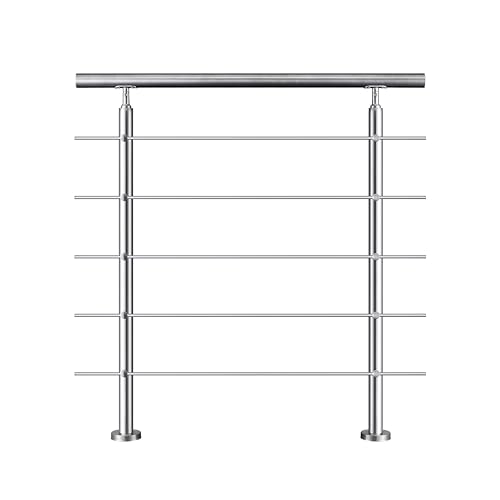 Garde-corps avec main courante, 80cm, en acier inoxydable 304, garde-corps avec 5 traverses, pour intérieur et extérieur