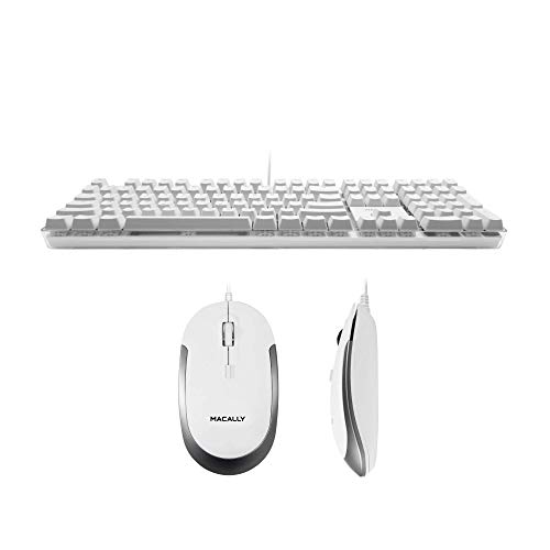Macally Backlit Keyboard for Mac and a Silent Wired Mouse, Fresh White Duo for Your Desktop