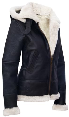 Womens Hooded Sheepskin Jacket B3 Flying Leather RAF Aviator Pilot3
