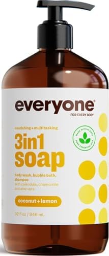 Everyone 3-in-1 Soap, Body Wash, Bubble Bath, Shampoo, 32 Ounce (Pack of 1), Coconut and Lemon, made with Essential Oils for Men and Women