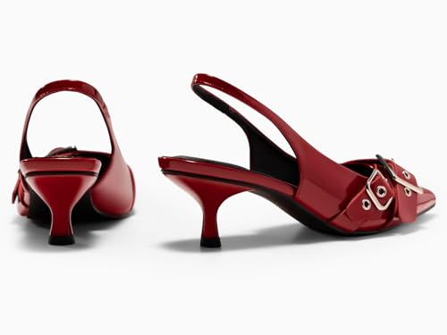 Image of Coutgo Womens Slingback Kitten Heels Closed Pointed Toe Pumps Studded Buckle Strap Party Dress Shoes