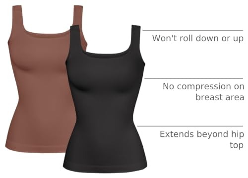 Image of YIOIOIO Womens Shapewear Tank Top Square Neck Tummy Control Compression | No Bust Compression, Anti-Roll Hem, Back Support, Seamless Design, 4-Way Stretch, All-Day Wear Comfort