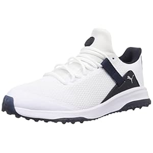PUMA Fusion EVO, Zapatos de Golf Hombre, Multicolor White-Navy Blazer, 40.5 EU