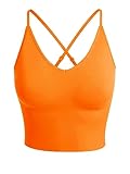 Design by Olivia Women's Seamless Padded Workout Sports Bra Cami Cropped Yoga Tank Top with Adjustable Straps Neon Orange LX