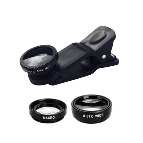 Kit Objetivo por teléfono - Lente de Fesheye por teléfono 3 en 1 | Fisheye 180 ° Lentes Macro 10x Grandancolagola Objetivo 0.67x | Kit Objetivo para teléfono móvil con Clip