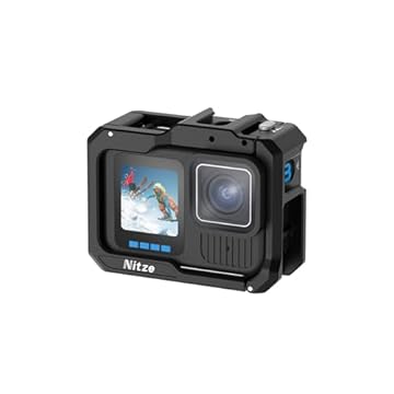 Nitze Gaiola de Alumínio para Gopro Hero13 / Hero12 / Hero11 / Hero10 / Hero9, com Interface Magnética de Liberação Rápida e 2 Sapatas Frias, Suporta Filmagem Vertical e Horizontal - T-GP02A